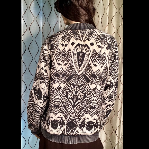 Free People Black Beige Zip Up Quilt BOHO Jacket M - Picture 6 of 8